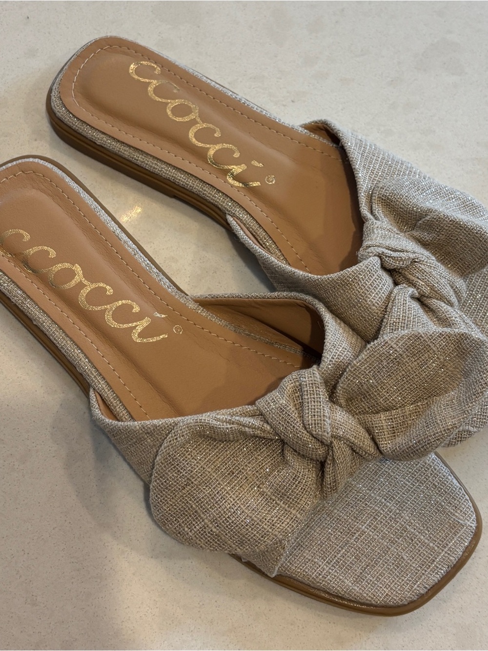 CCOCCI Light Beige Knotted Slide Mules